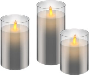 Set of 3 LED Real Wax Candles in Glass