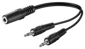 3.5Â mm Audio Y Cable Adapter, 1x Stereo Female to 2x Mono Male