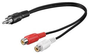 Audio Y Cable Adapter, 1x Stereo RCA Male to 2x RCA Female