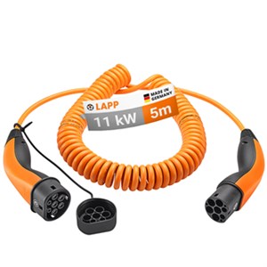 Spiral-Ladekabel Typ 2, bis zu 11 kW, 5 m, orange